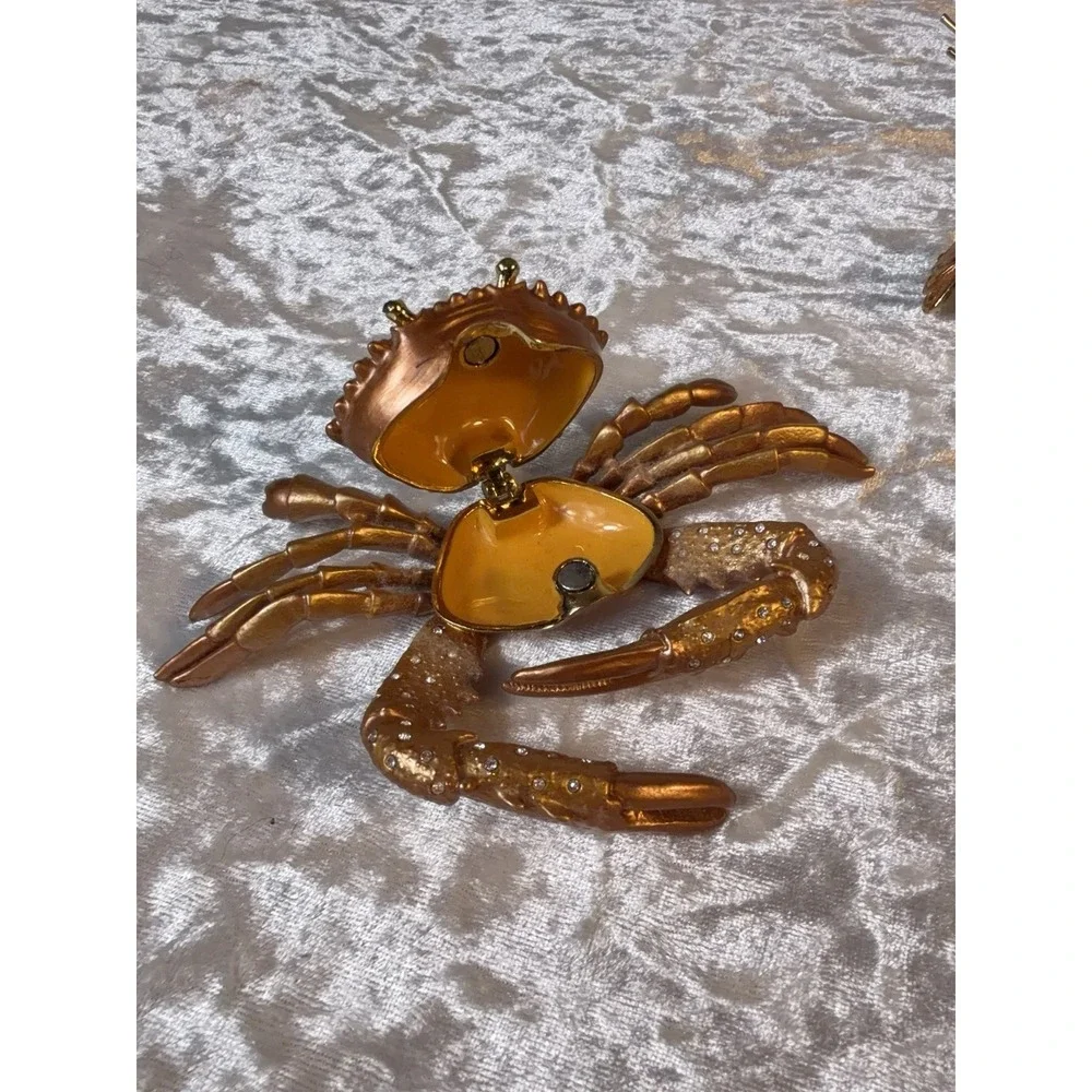 Jeweled Crab & Lobster Trinket Box Set Hinged Magnetic Rhinestone Coastal Decor